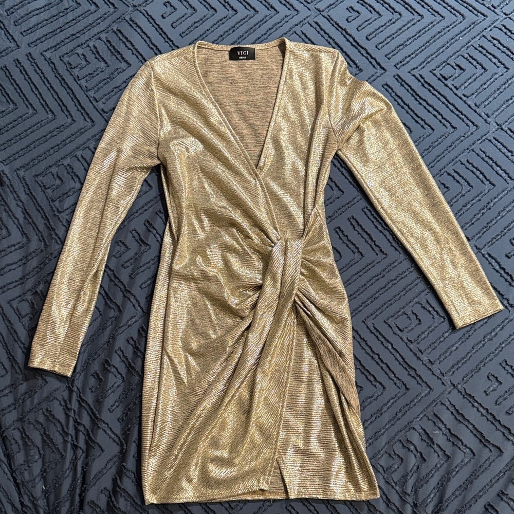 Vici Shimmering Gold Long Sleeve Dress